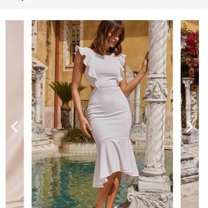 Selfie Leslie Jackie wide ruffle hem pinafore midi dress size med